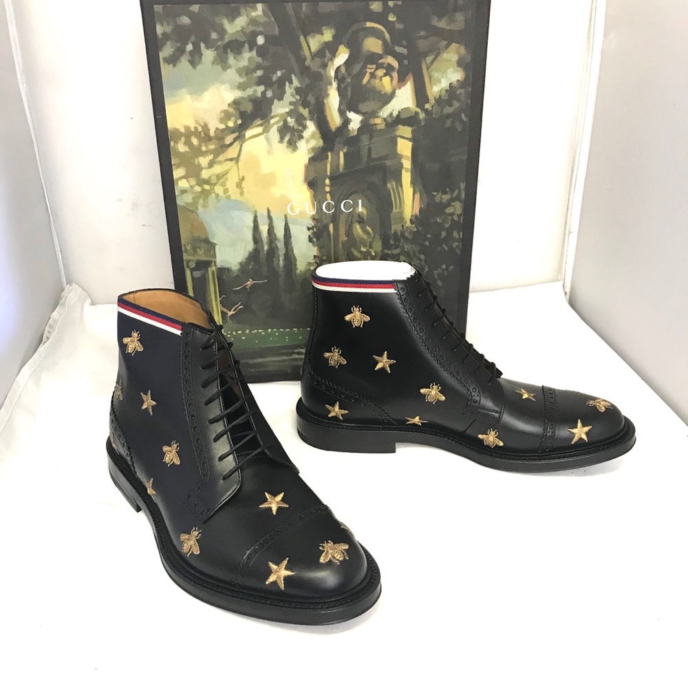 Gucci Leather Boots w/ Embroidered Stars Bees New